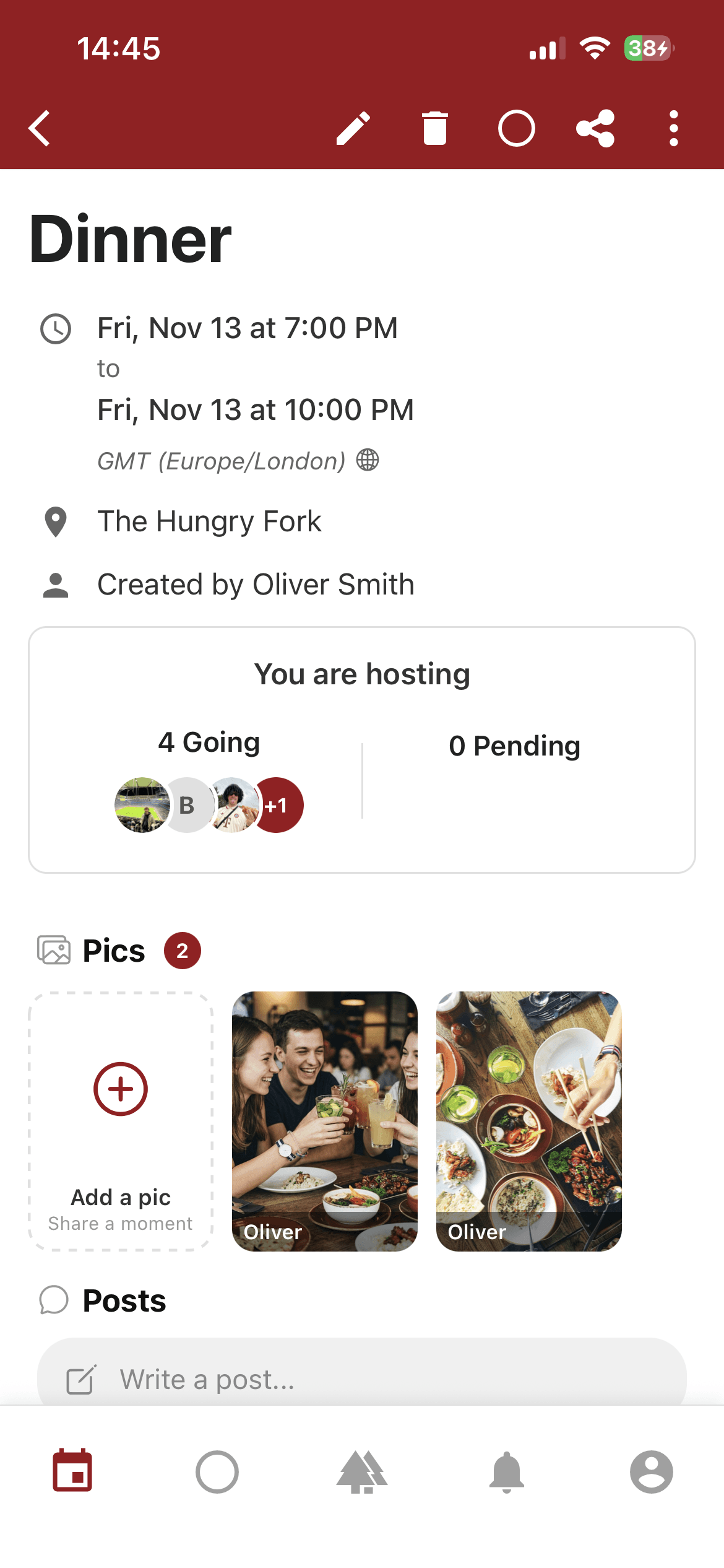 event detail and activity in calsocial